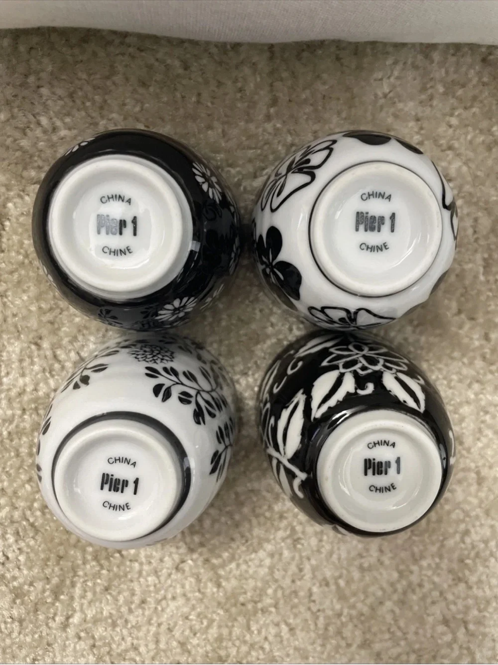 Pier 1 AKINA Teapot with 4 Cups Hand-Painted Porcelain Black & White Tea Set